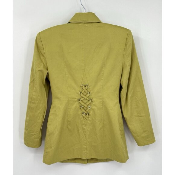 vintage 90s BEBE jacket blazer lime green 8 MEDIUM - Picture 6 of 8